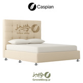 نمایی از تخت باکس هتلی کاسپین با اسکلت چوبی و رویه پارچه کرم، ظاهر زیبا و سازگار با دکور موجود در فروشگاه های خواب سبز