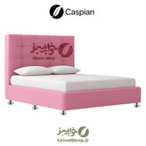 تخت باکس کاسپین با روکش صورتی، کلاف چوبی و تاج طرح مربع برای اتاق دخترانه موجود در فروشگاه های خواب سبز