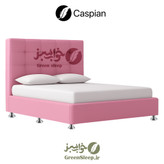 تخت باکس کاسپینسایز 120 با روکش صورتی، کلاف چوبی و تاج طرح مربع برای اتاق دخترانه موجود در فروشگاه های خواب سبز