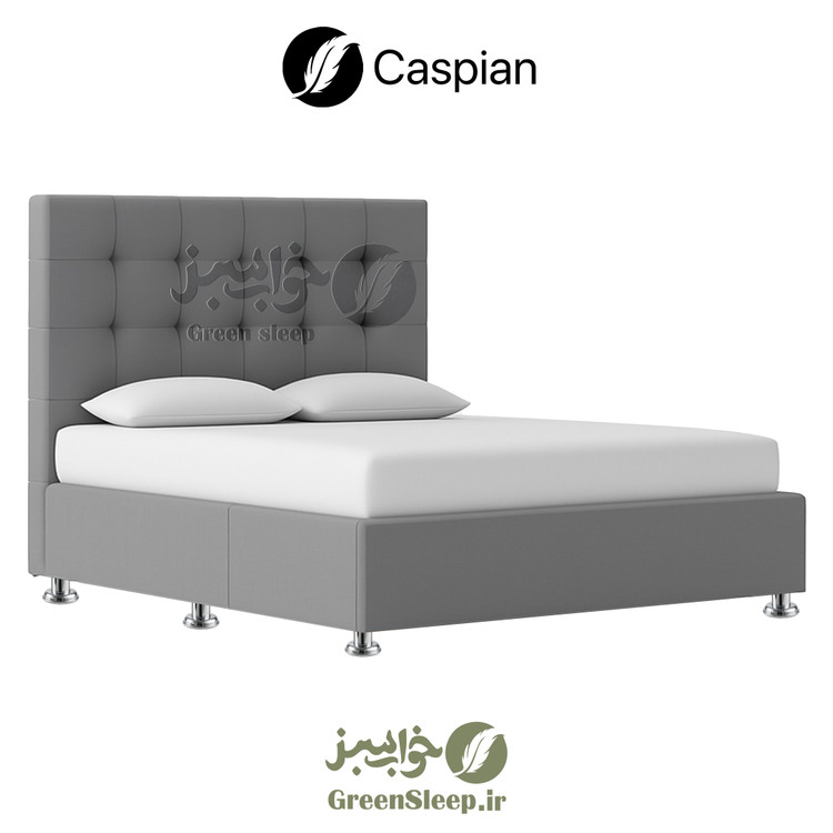 تخت باکس هتلی کاسپین یکنفره سایز 120 با اسکلت چوبی و ورق MDF، رنگ طوسی موجود در فروشگاه های خواب سبز
