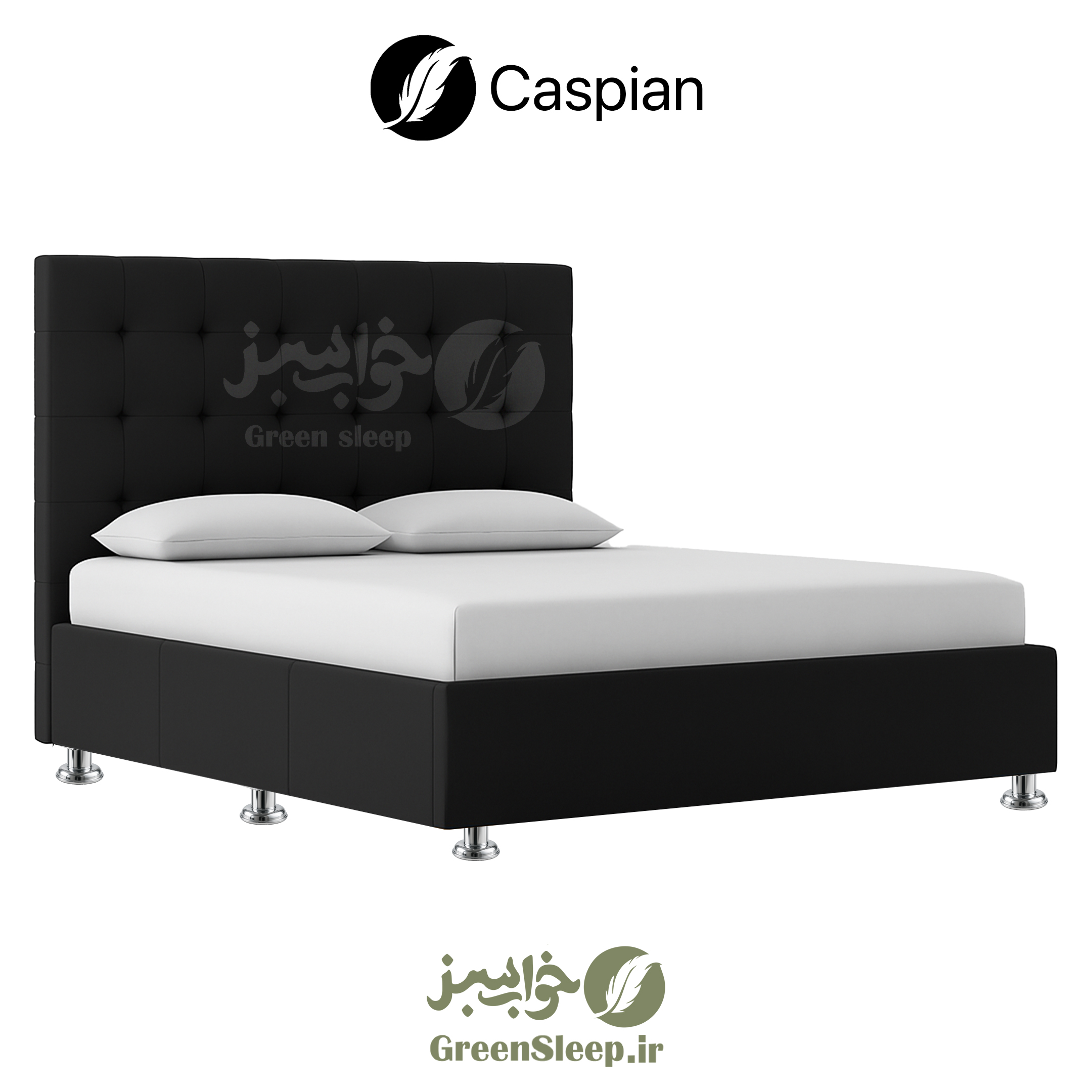 تخت باکس هتلی سایز 120 با کلاف چوبی و پوشش پارچه‌ای مشکی، مناسب اتاق هتل و مهمان‌پذیر موجود در فروشگاه های خواب سبز