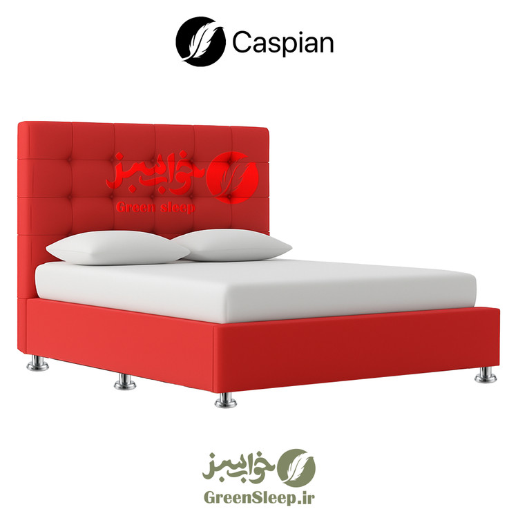 تخت باکس ثابت اقتصادی کاسپین سایز 120 با روکش پارچهای قرمز و تاج مربعی در حین ارسال بستهبندی موجود در فروشگاه های خواب سبز
