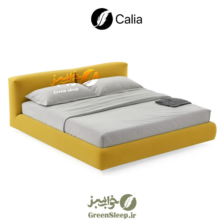 تخت خواب طرح تدی سایز 160 در 200 مدل کالیا رنگ زرد